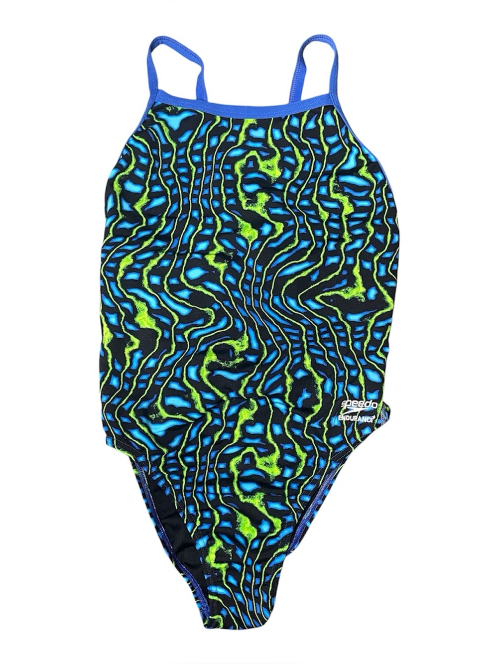 Speedo Black Blue Neon Green One-Piece Swimsuit